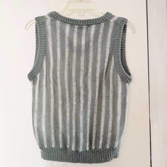 SWEATER VEST sage green and cream stripes vintage special piece size M NWOT - Picture 4 of 6